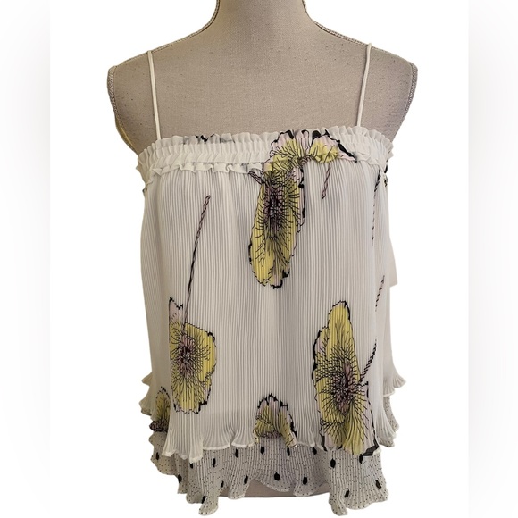 1. State Ivory Floral Crystal Pleated Mix Pattern Camisole Blouse S - Picture 1 of 12